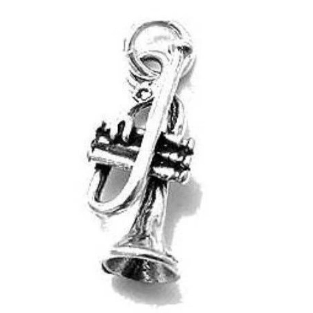 TRUMPET CHARM IN 3D. STERLING SILVER